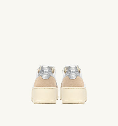 AUTRY MEDALIST PLATFORM SNEAKERS IN SILVER AND WHITE SUEDE AND LEATHER