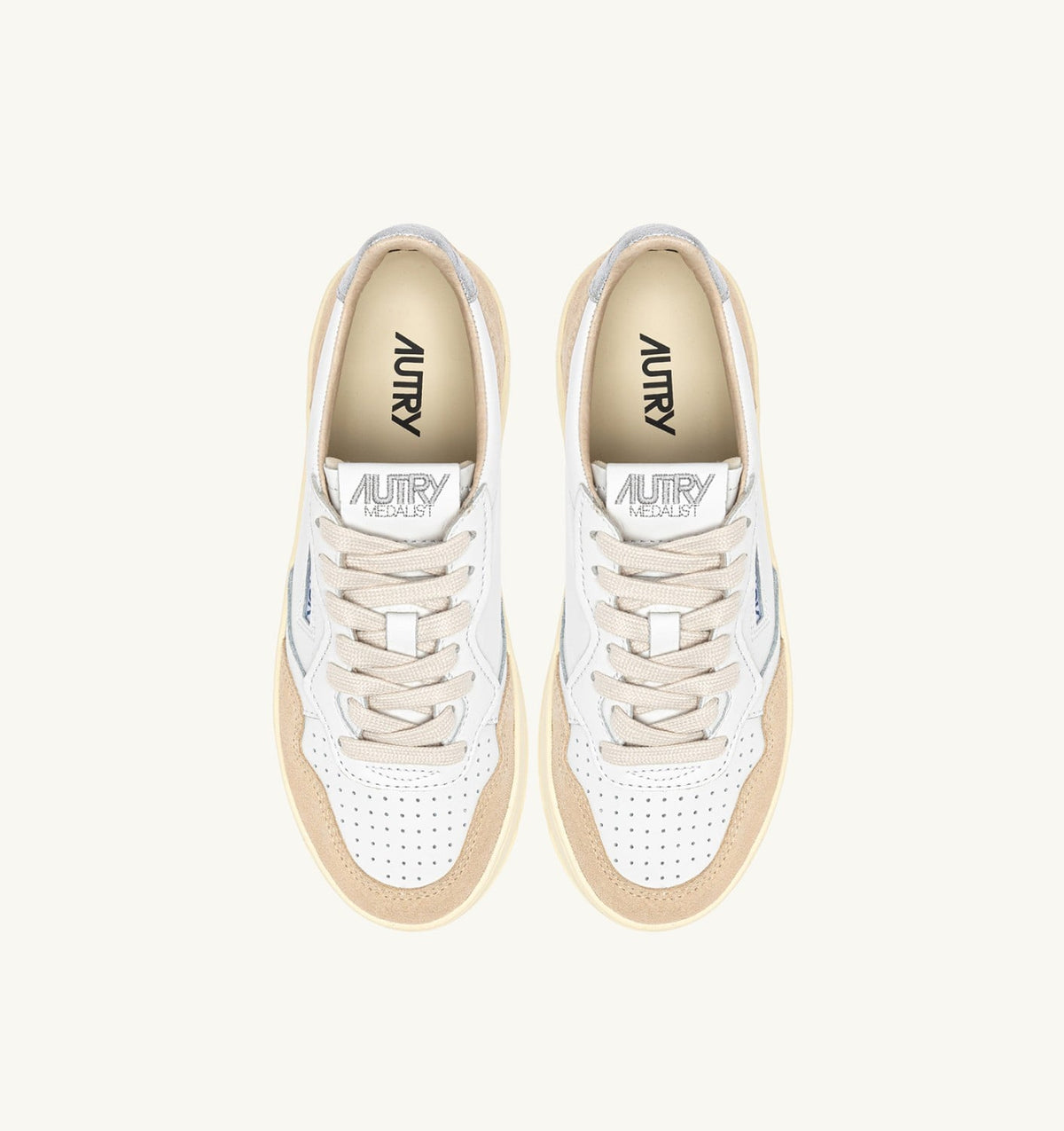 AUTRY MEDALIST PLATFORM SNEAKERS IN SILVER AND WHITE SUEDE AND LEATHER