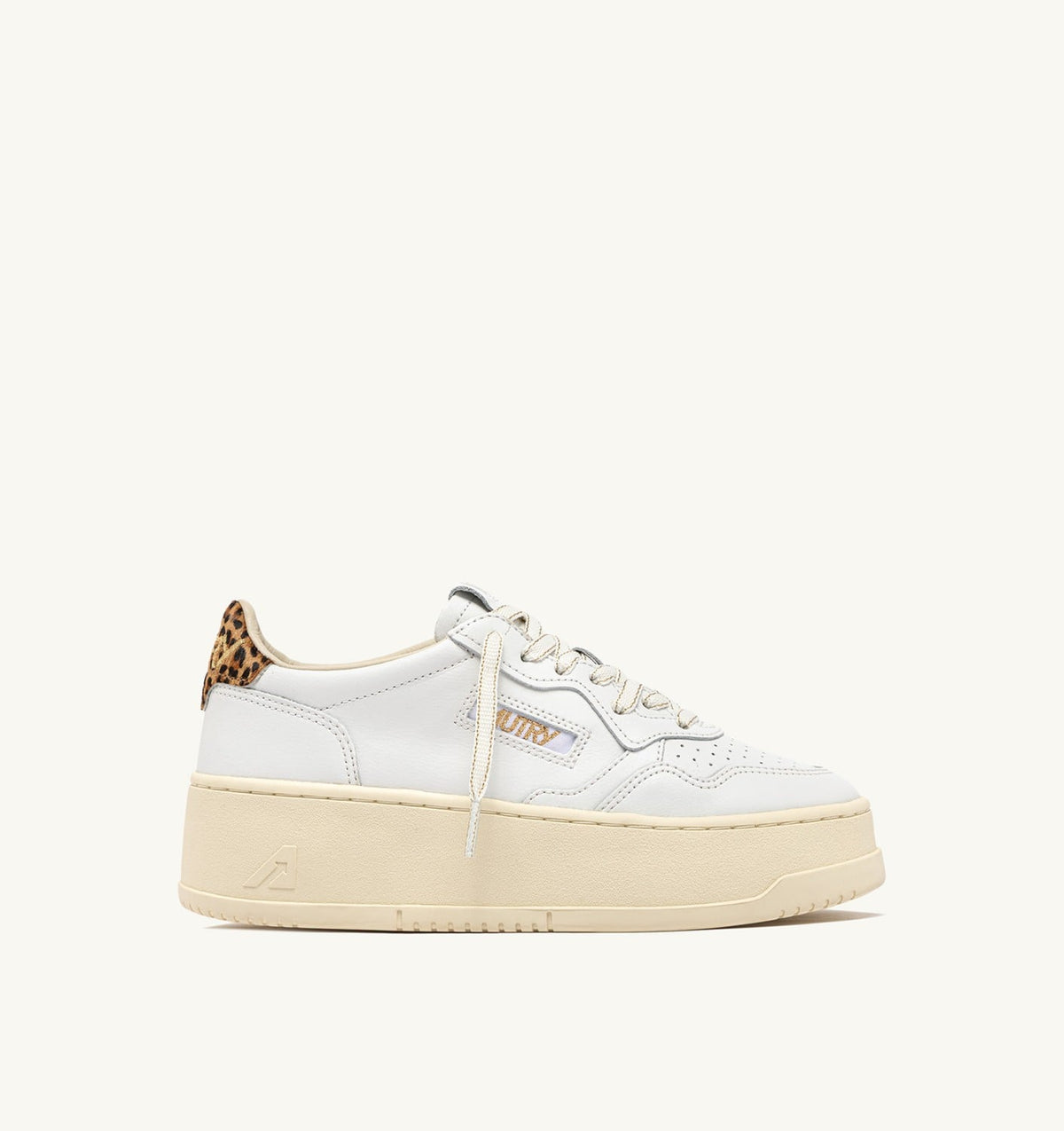 AUTRY MEDALIST PLATFORM SNEAKERS IN LEATHER COLOR WHITE AND LEOPARD
