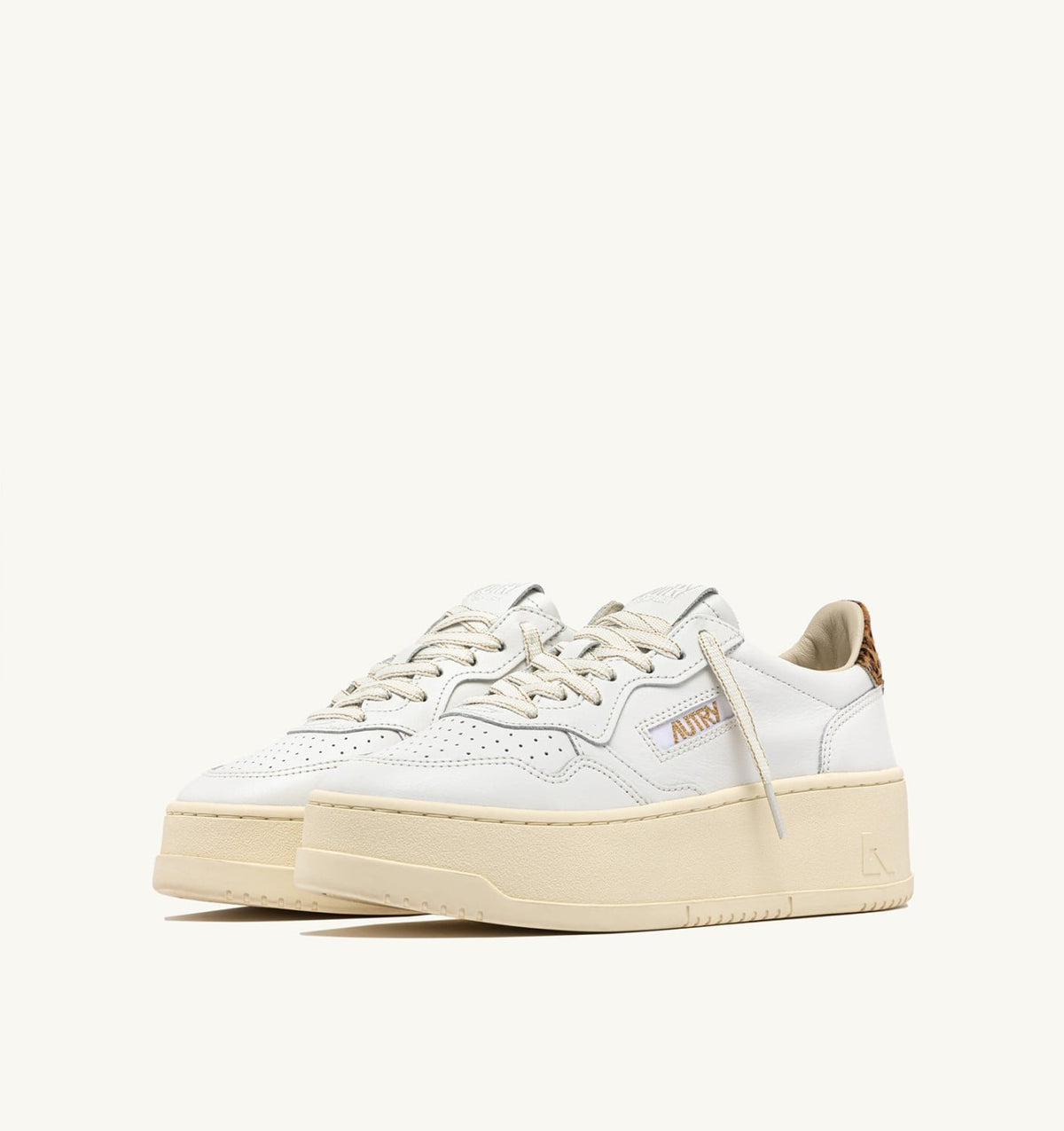 AUTRY MEDALIST PLATFORM SNEAKERS IN LEATHER COLOR WHITE AND LEOPARD