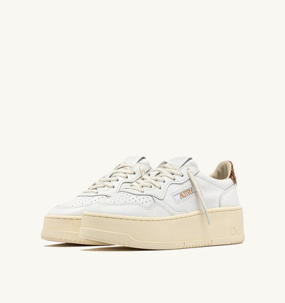 AUTRY MEDALIST PLATFORM SNEAKERS IN LEATHER COLOR WHITE AND LEOPARD