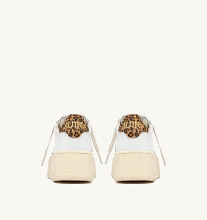 AUTRY MEDALIST PLATFORM SNEAKERS IN LEATHER COLOR WHITE AND LEOPARD