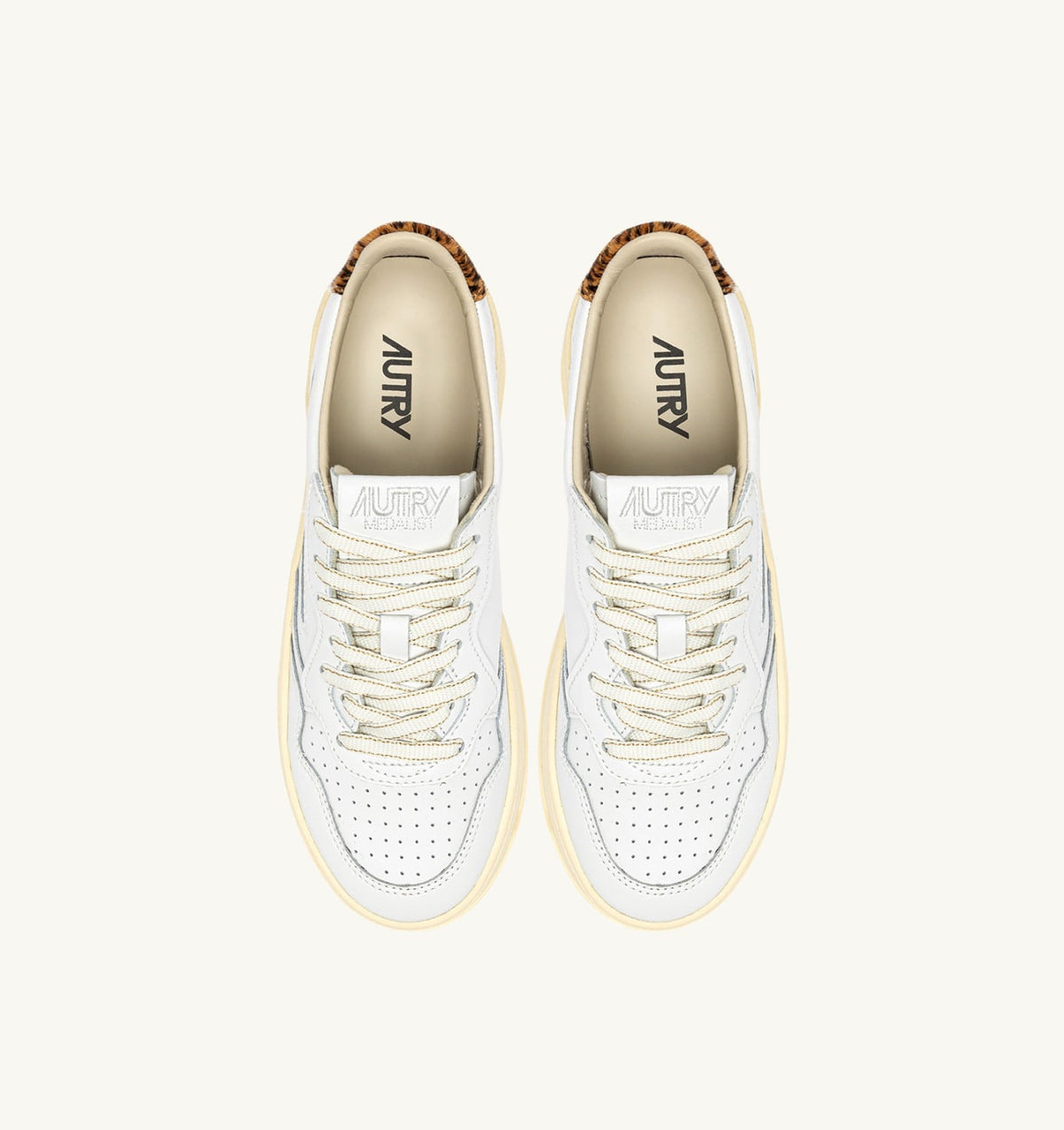 AUTRY MEDALIST PLATFORM SNEAKERS IN LEATHER COLOR WHITE AND LEOPARD