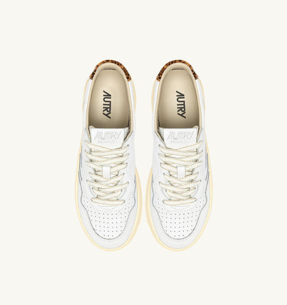 AUTRY MEDALIST PLATFORM SNEAKERS IN LEATHER COLOR WHITE AND LEOPARD