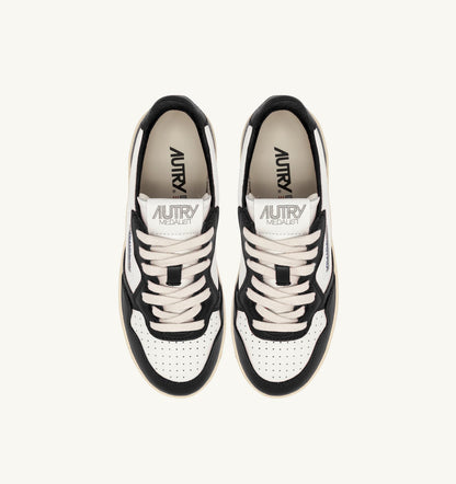 AUTRY MEDALIST PLATFORM SNEAKERS IN WHITE AND BLACK LEATHER