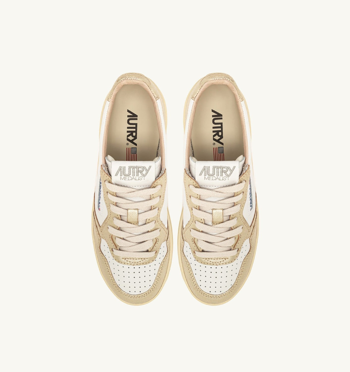 AUTRY MEDALIST PLATFORM SNEAKERS IN WHITE AND METALIZED PLATINUM LEATHER