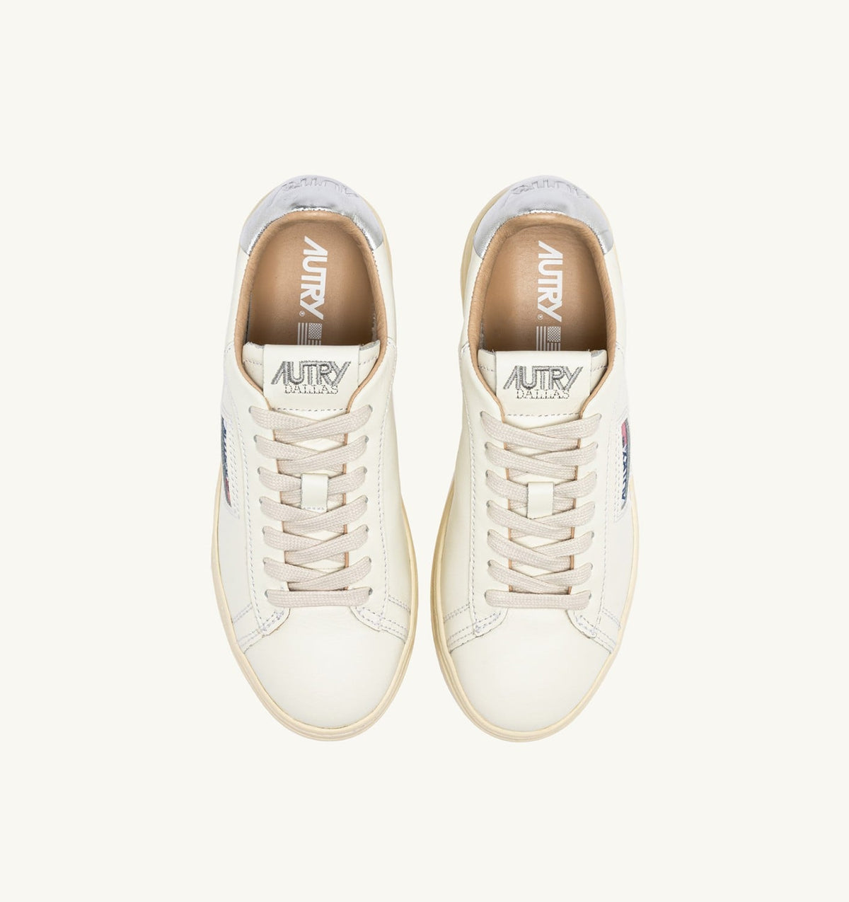 AUTRY DALLAS LOW SNEAKERS IN WHITE AND SILVER LEATHER