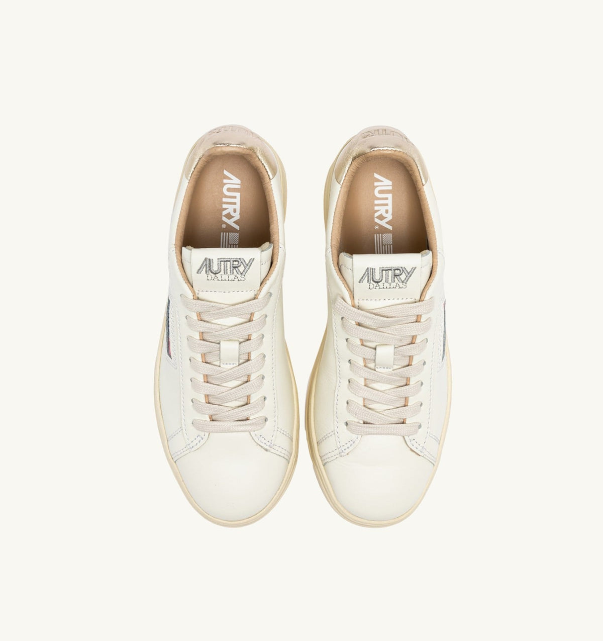 AUTRY DALLAS LOW SNEAKERS IN WHITE AND GOLD LEATHER